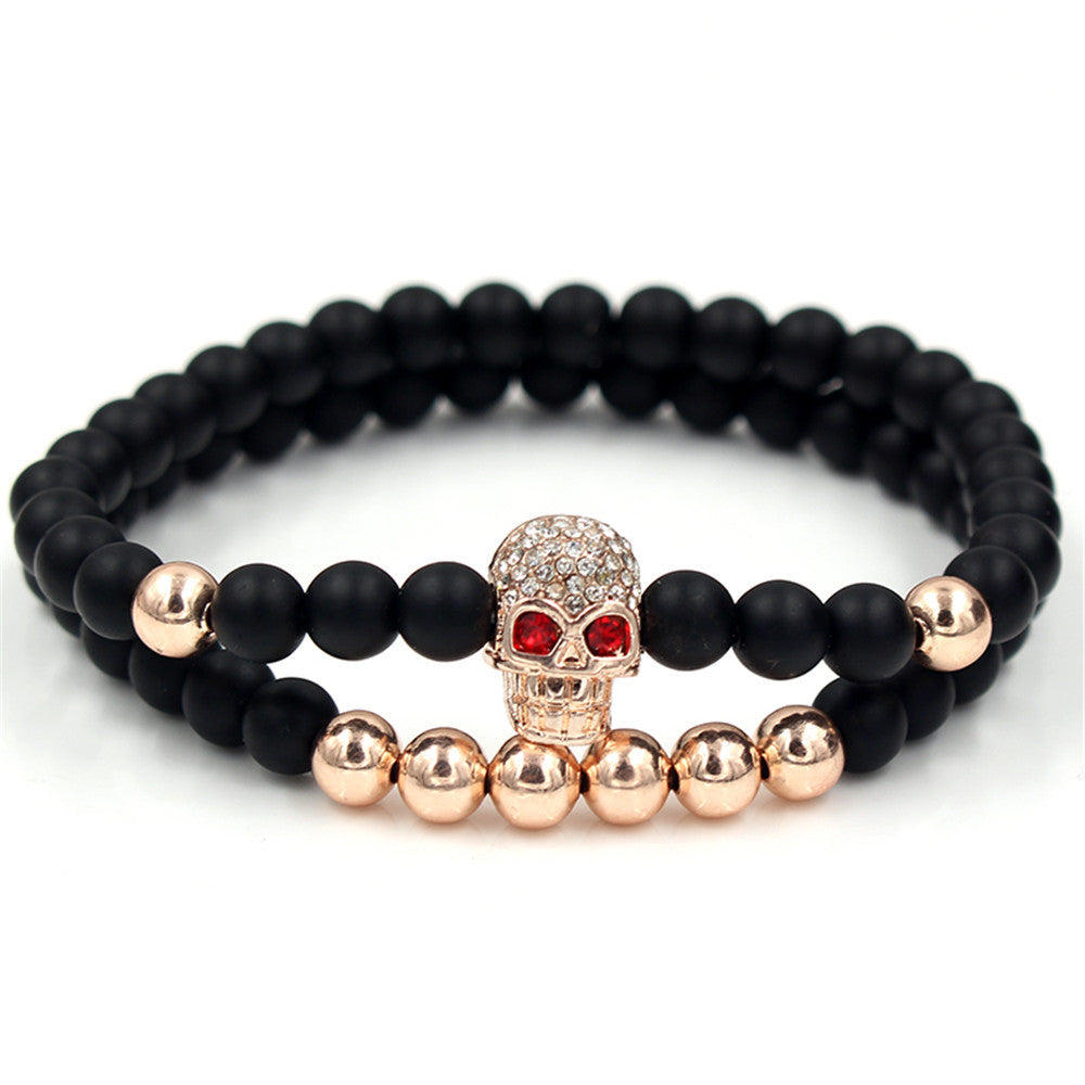 Wholesale 6mm Black Frosted Copper Beads Zircon Crown Bracelet